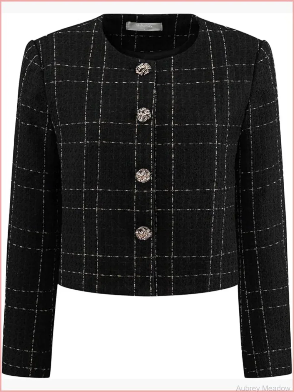 Vintage Tweed Collarless Single Breasted Crop Blazer